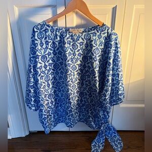 Michael Kors Blue Pattern Side Tie Top 1X